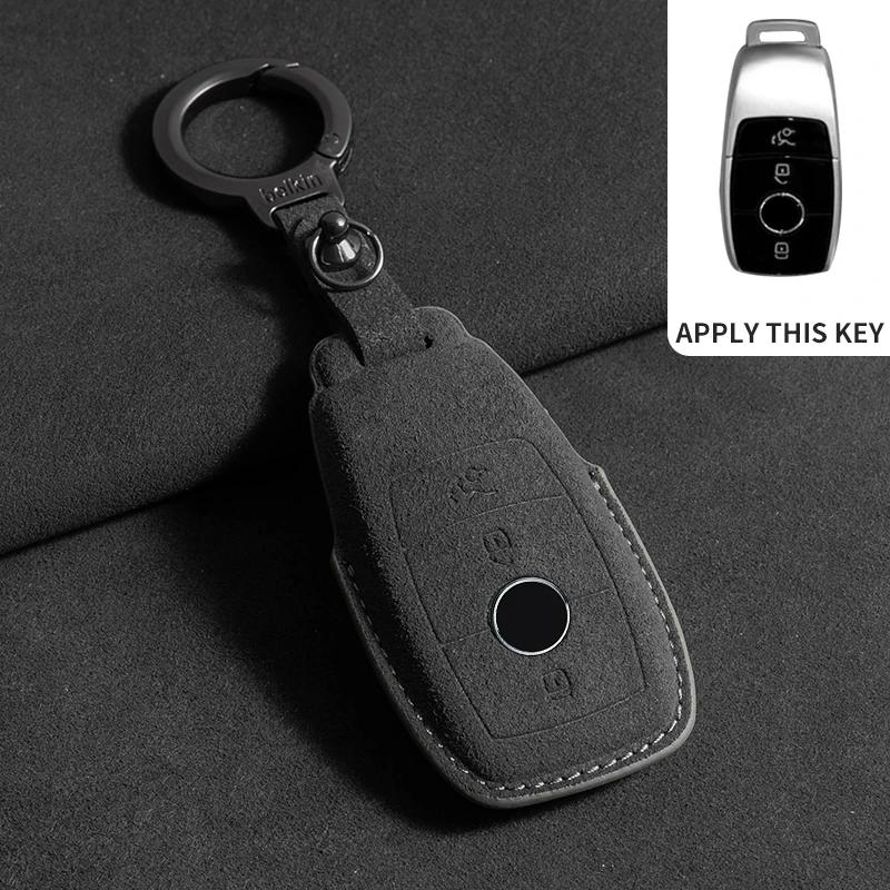 Étui Porte-Clés de Voiture en Cuir Daim pour Mercedes Benz Classe E W213 W205 E200 E260 E300 E320 AMG CLA 2018 2019 2020 Coque de Télécommande SL6