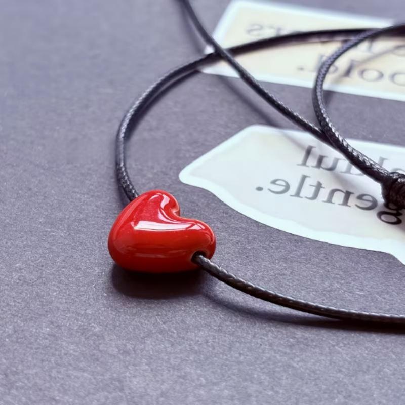 Retro Long Black Braided Cord Heart Pendant Necklace For Women Niche Minimalist Choker Jewelry Valentine'S Day Gift