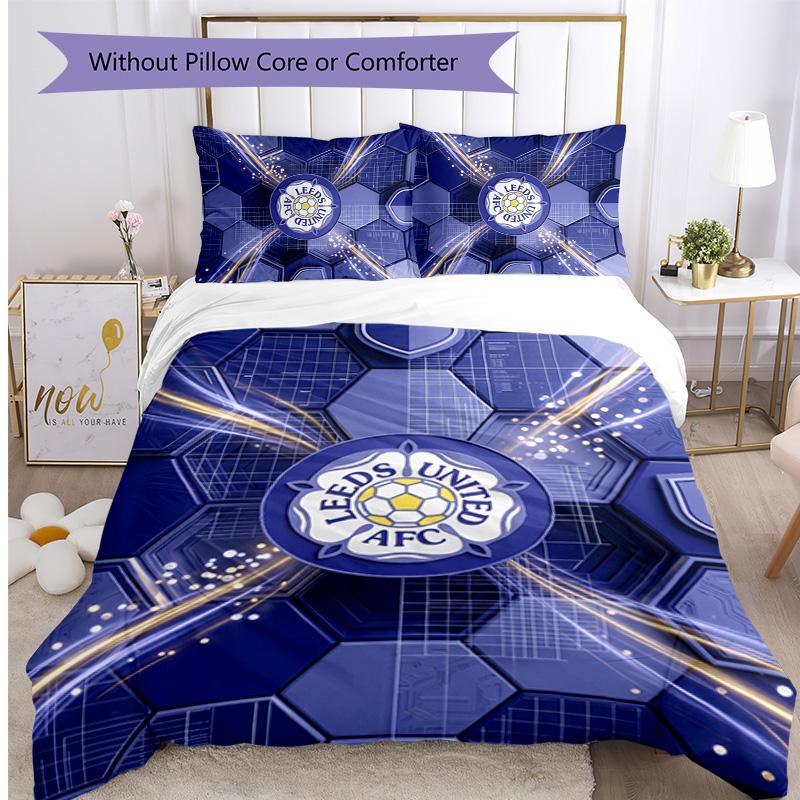 Leeds United Football Printed 3 Pieces Bedding Set, Comfortable Skin Friendly Bedroom Duvet Cover Set