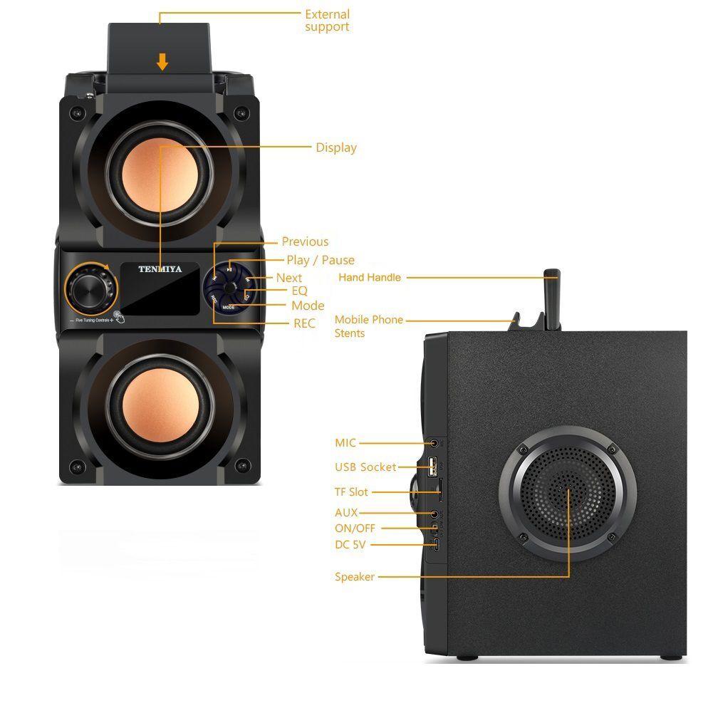 40W Portable Bluetooth Speaker with Subwoofer Wireless Stereo Bass Outdoor Party Speakers Support Remote Control FM Radio RGB LED Lights