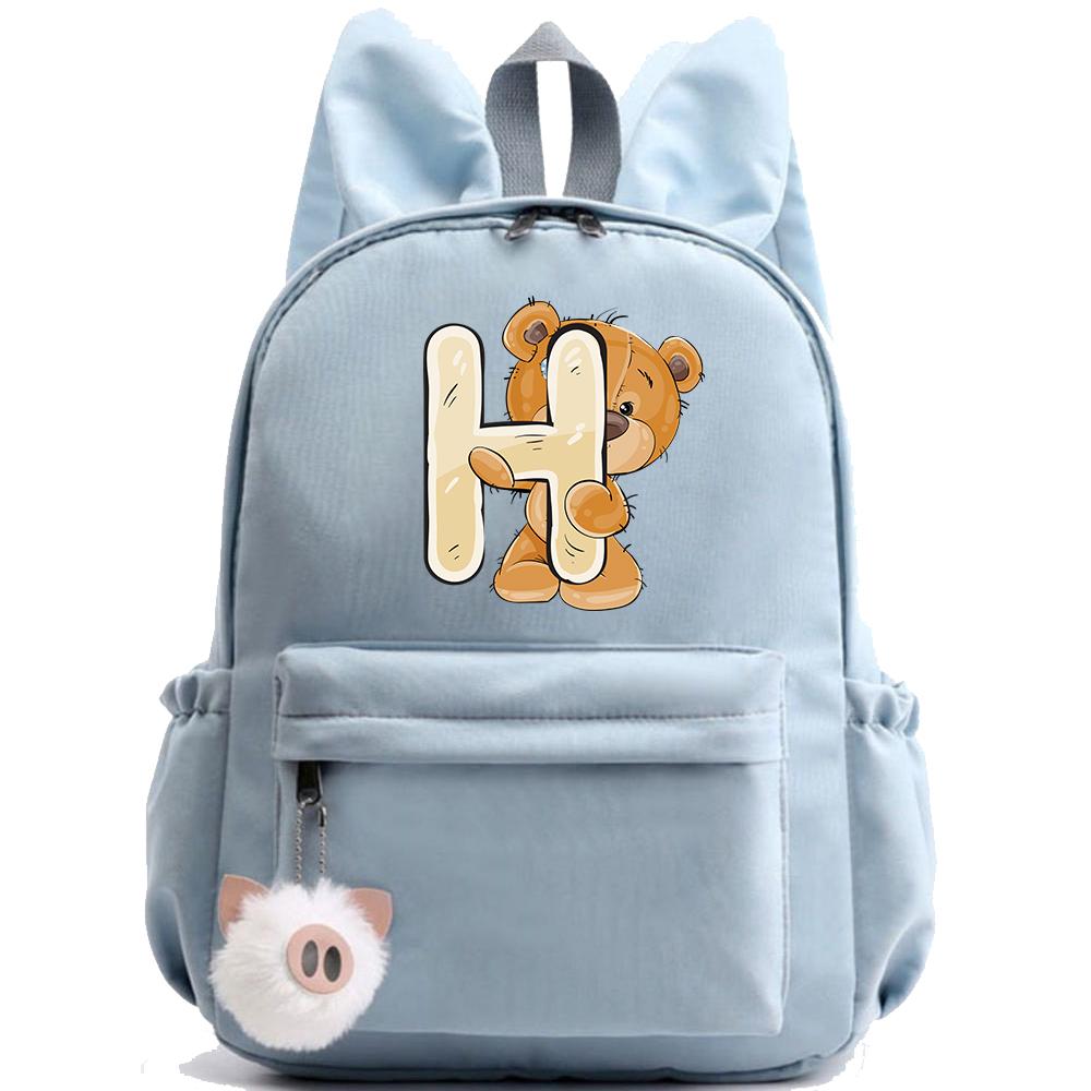 Little Bear 26 English Letters Backpack Printed School Bag for Teenager Kid Boy Girl Student Cartoon Bookbag Outdoor Rucksack
