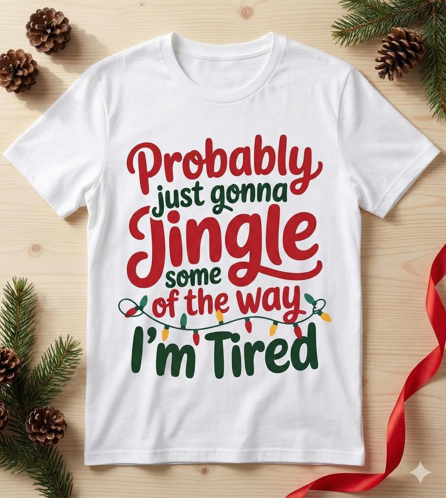 Funny Christmas Jingle Shirt Holiday Humor Tee Festive Tired Jolly Gift
