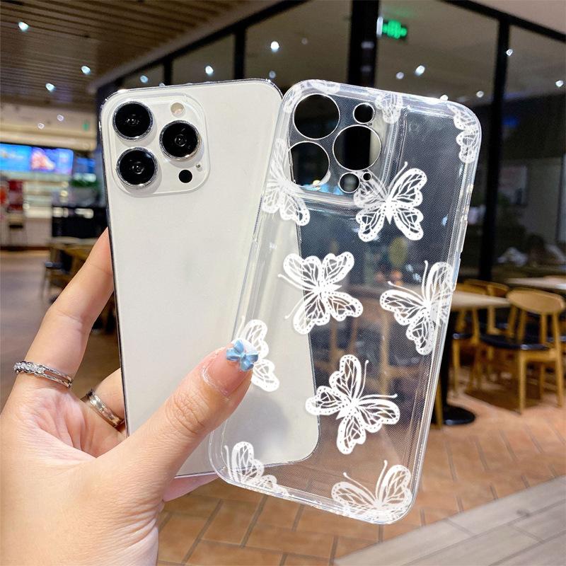 Independent station hot-selling white butterfly transparent mobile phone case Apple 17 anti-drop all-inclusive ultra-thin soft case iPhone15pm