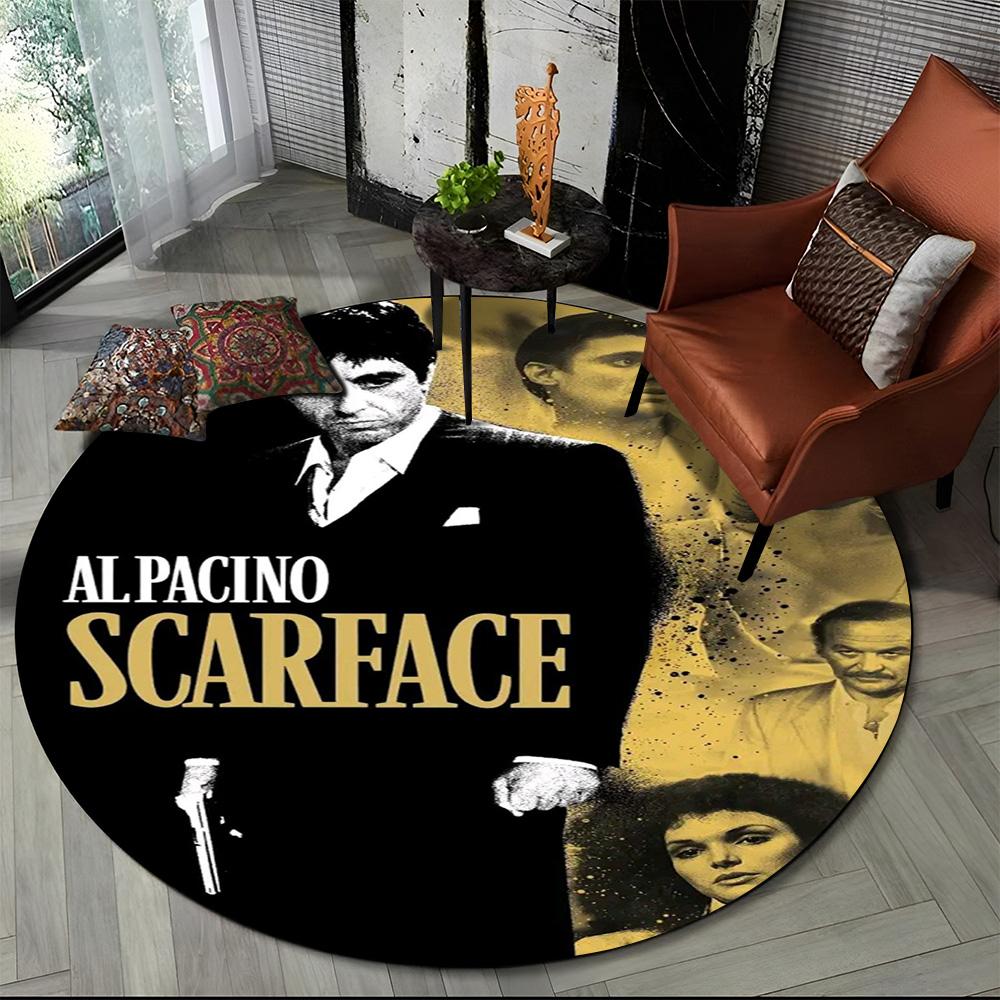 3D Printing Movie Scarface Tony HD Round Carpet Rug for Living Room Bedroom Child Playroom Decor,Pet Area Rug Non-slip Floor Mat
