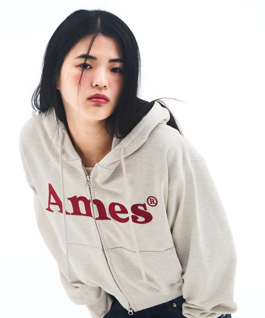 Ames-Worldwide Basic Logo Hoodie Zip Up Oatmeal