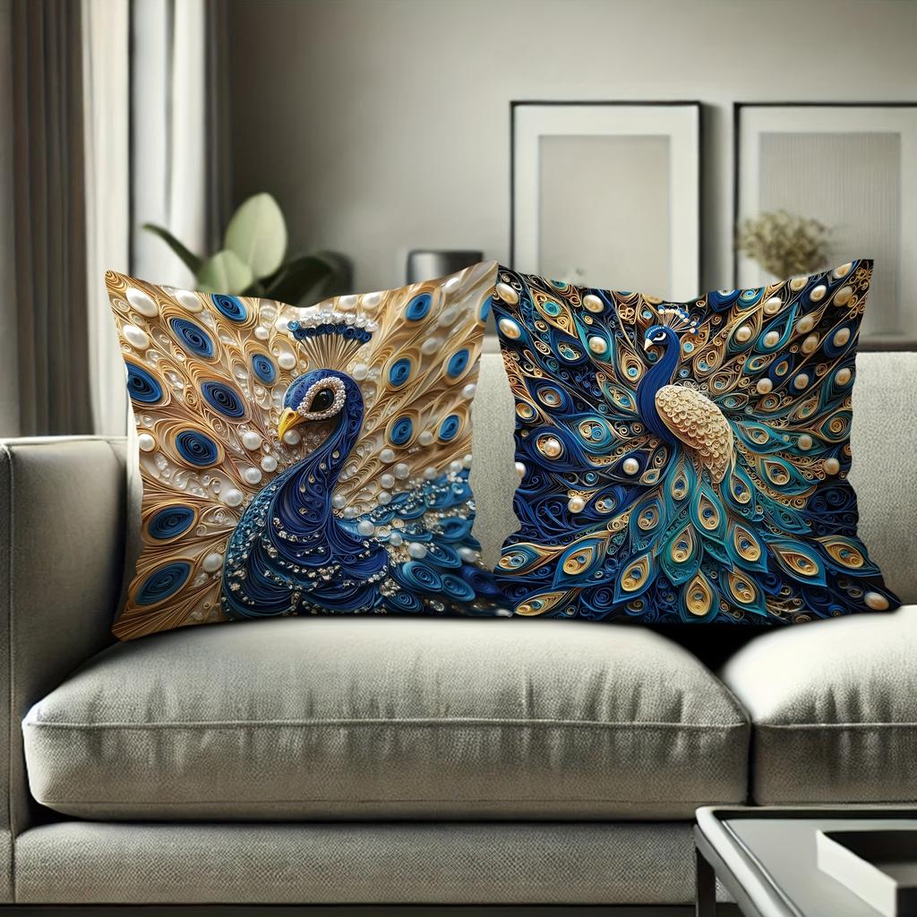 Peacock luxury decorative pillowcase, ultra-soft polyester material living room sofa backrest car pillowcase home decoration