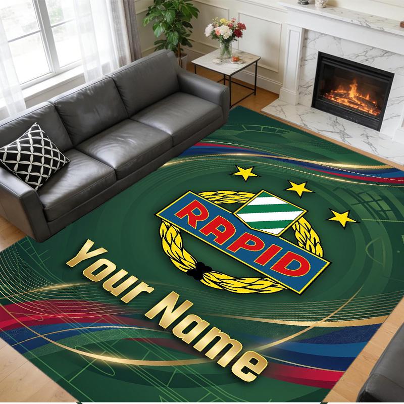 Crystal Velvet Rug Custom Name Text, Soft Non Slip Floor Mat Home DecorRapid Wien FC