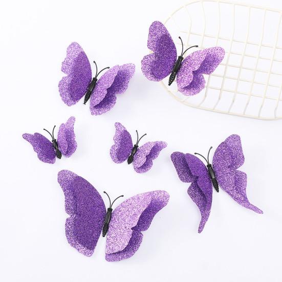 6 sztuk 3D Błyszczący Motyl Dekoracja Ścienna Dwupoziomowe Skrzydła Naklejki Artystyczne Motyl na Ścianę Samoprzylepne Wielokrotnego Użytku Naklejki Muralowe dla Pokoju Dziecięcego Sypialni Salonu
