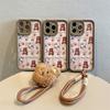 Autumn and Winter High Bamboo Suitable for Iphone16PRO Plaid Bear Phone Case for Apple 12/15 Bear Lanyard Protective Cover