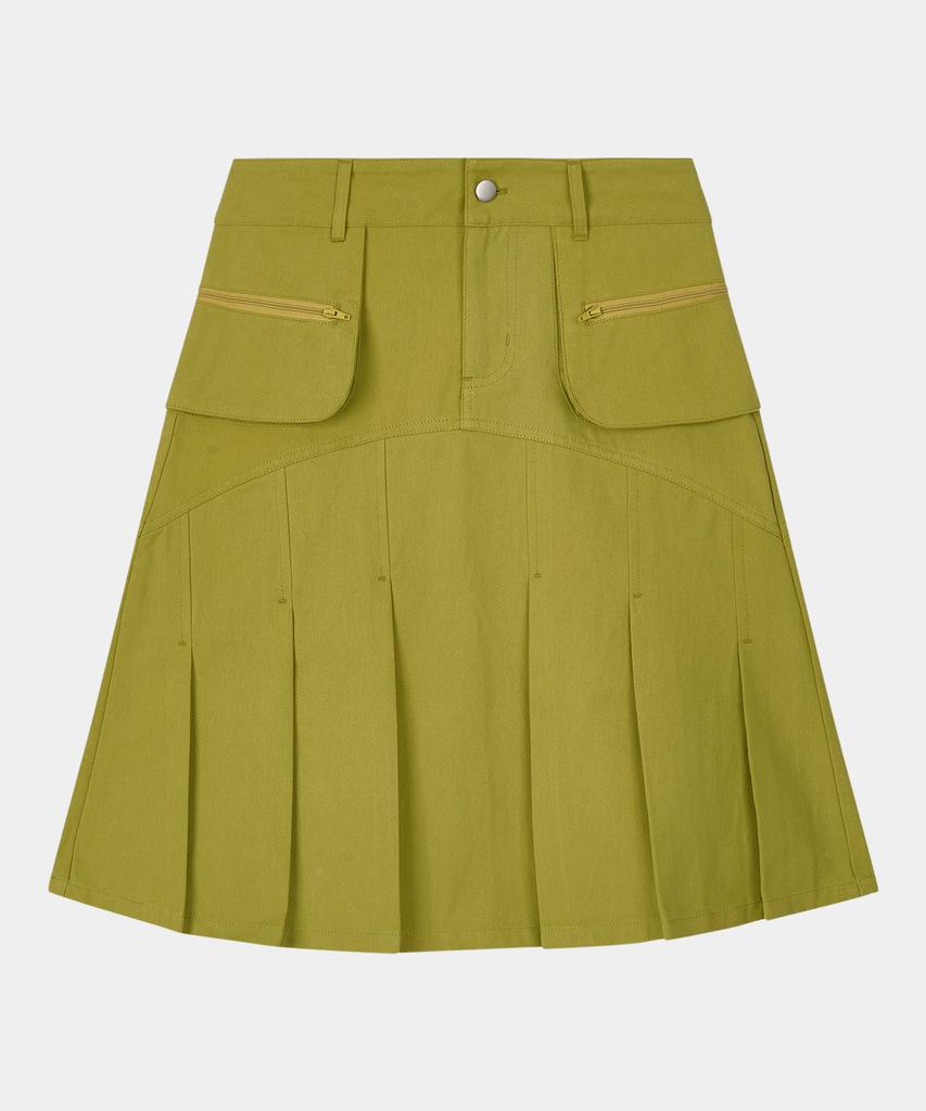 Haisan Wing Pocket Pleated Skirt Olive