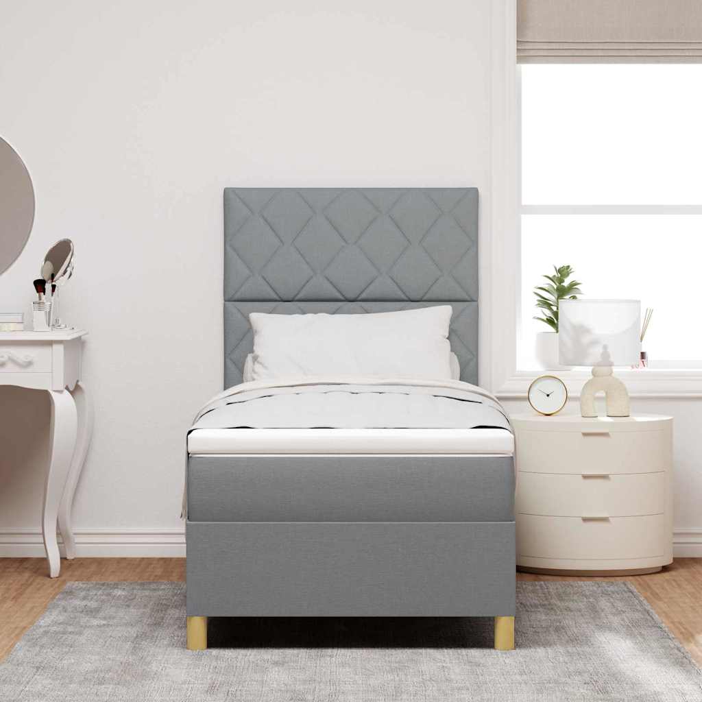 LED Box Spring Bed with Headboard Light Gray 90 X 190 Cm Fabric