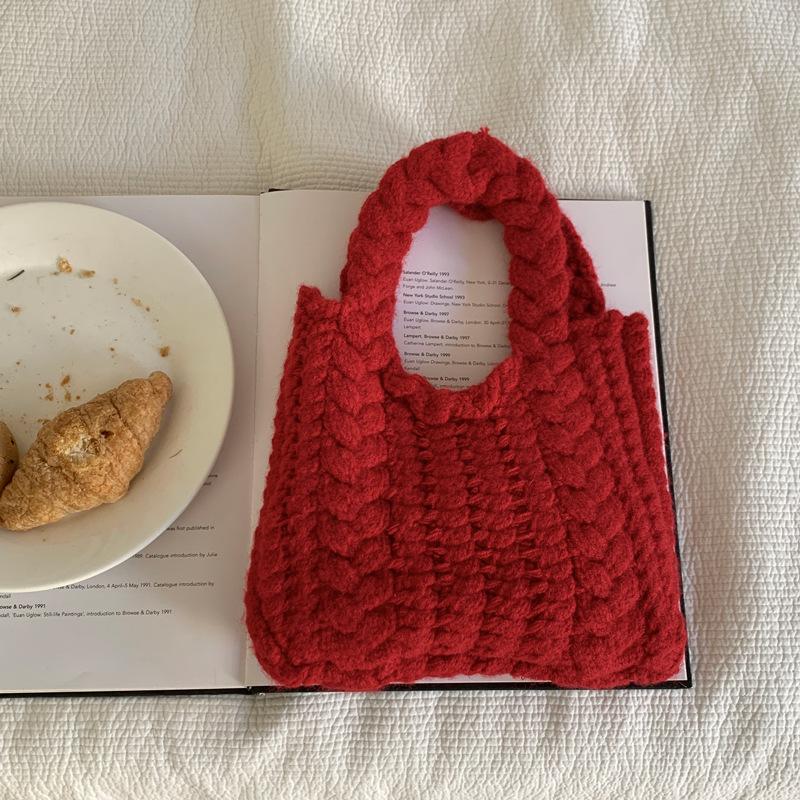 Handgeknüpfte Wollgarn-Tasche für Damen Strick-Schulter-Tote-Geldbörse
