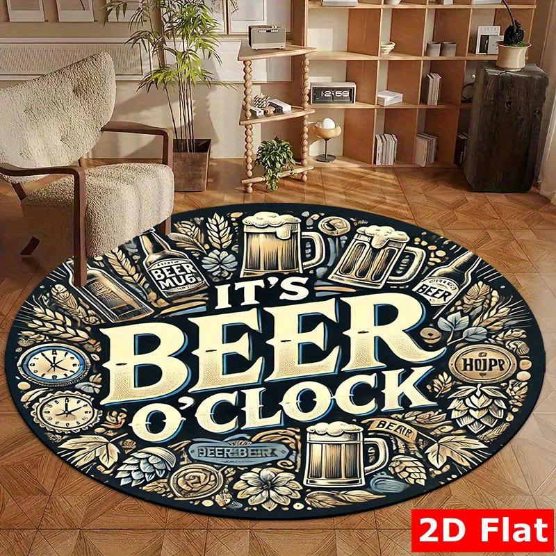 Beer Themed Pattern Round Rug Flannel Soft Floor Mat for Man Cave Bar Area Carpet Non Slip Durable Easy Clean Fun Home Decor