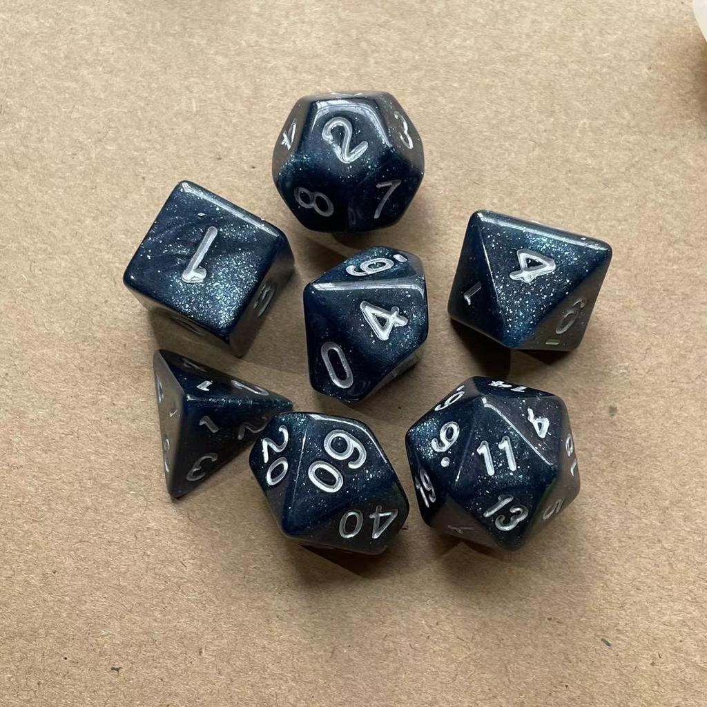 7 Pcs of Glitter Color Gold Font Dice Set Table Games Digital Dice D4 D6 D8 D10 D% D12 D20 Polyhedral Dices Kit for DND TPRG PRG