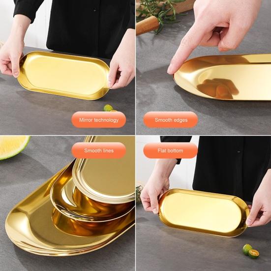 Stainless Steel BBQ Plate Mirror Shine Food Grade Dishwasher Safe Multifunctional Snack Dessert Vegetable Meal Serving Dish Tray Kitchen Supplies
