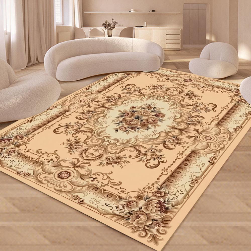 Grand Tapis Floral Rétro Européen pour Salon Tapis de Décoration de Luxe Antidérapant Chambre Vestiaire Lavable Tapis Doux