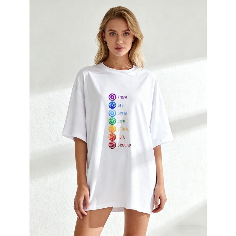 Μαύρο Oversized T-shirt με Σύμβολα Τσάκρα και τις Λέξεις Γνώρισε Δες Μίλα Αγάπα Προσπάθησε Νιώσε Γείωση Για Γιόγκα Διαλογισμό Και Πνευματική Ένδυση