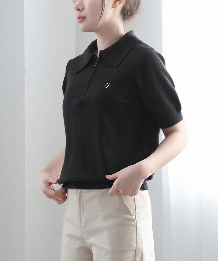 Keulleiseu Zip-Up Short Sleeve Knit_Ivory