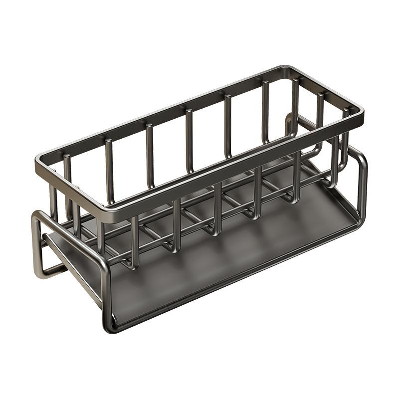 Kitchen Carbon Steel Sink Rack with Storage for Sponges, Draining Rags, and Detergents