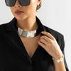 Collana da Donna Stile Punk Hiphop Torques in Filo Metallico Esagerato Choker Catena Larga Liscia Gioiello per il Collo Oro/Argento