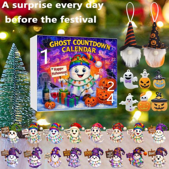 Advent Calendar 2025 24 Day Countdown Calendar with Acrylic Ghost/Gnome/Pumpkin