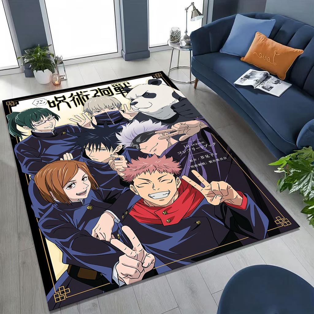 Anime Jujutsu Kaisen Yuji Satoru Cartoon Teppich für Schlafzimmer Wohnzimmer Sofa Zuhause Fußmatte Dekor, Große Kinder Spiel Rutschfeste Bodenmatte