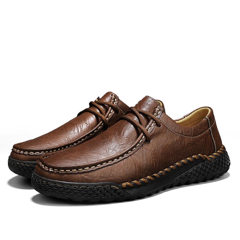 Retro Bruin Leer Herenschoenen, Zachtzool Mocassins, Klassieke Veterschoenen om te Rijden voor Dagelijks Gebruik, Handgemaakte Casual Wandelschoenen