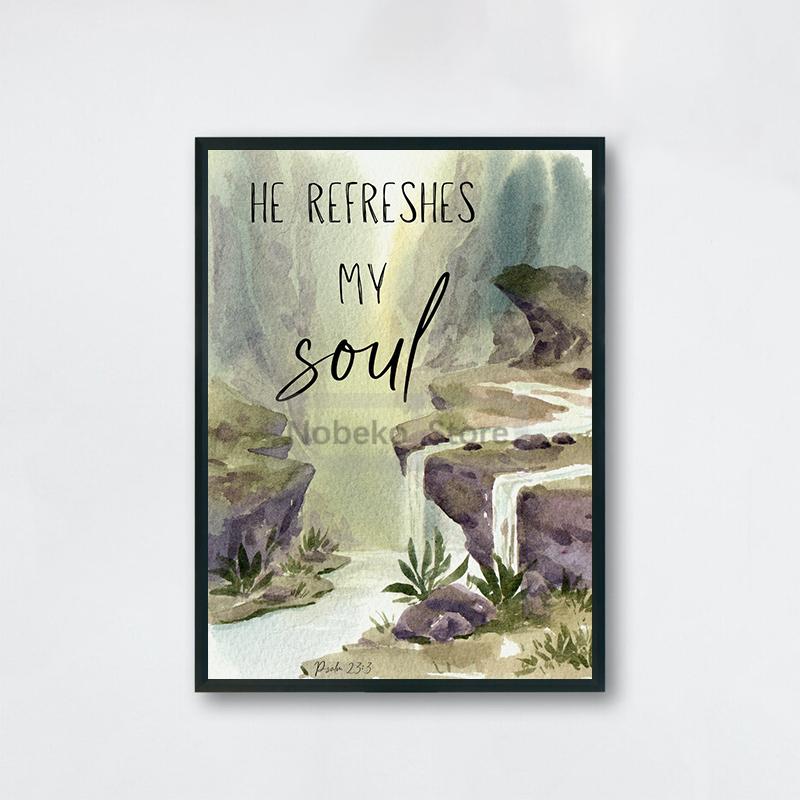 Watercolour Christian Psalm Poster Watercolor Landscape Bible Prints Canvas Painting Wall Art Pictures Home Room Modern Decor