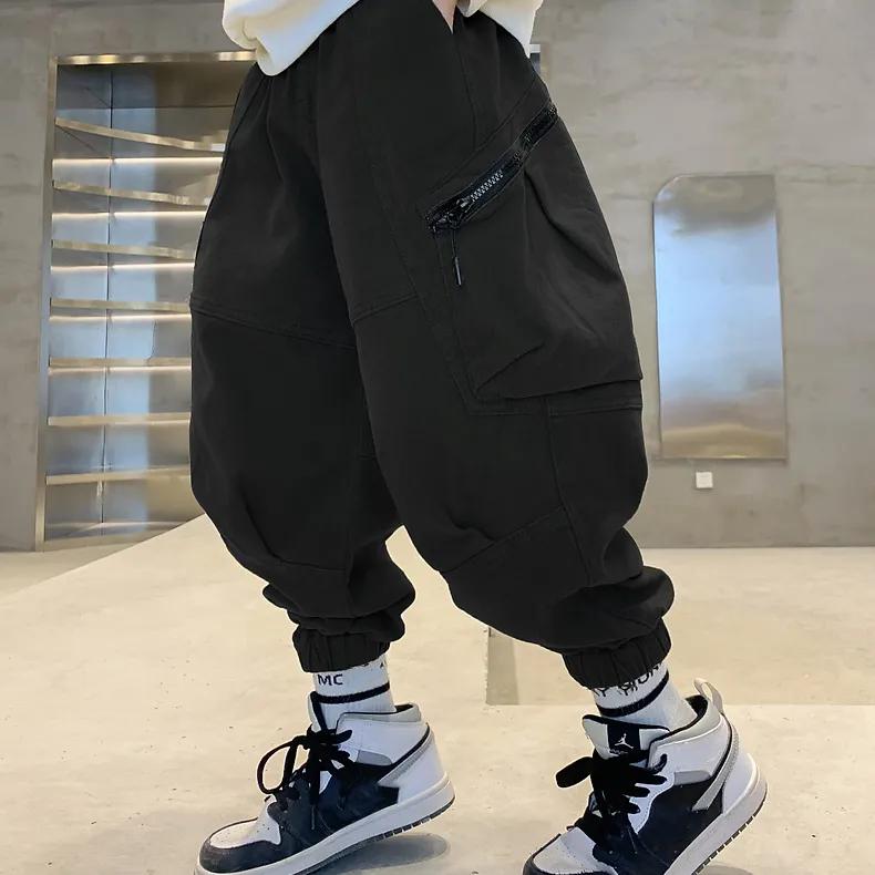 Boys' Spring/Fall Casual Relaxed-Fit Workwear Pants Oversized Kids' Cuffed Athletic Long Pants