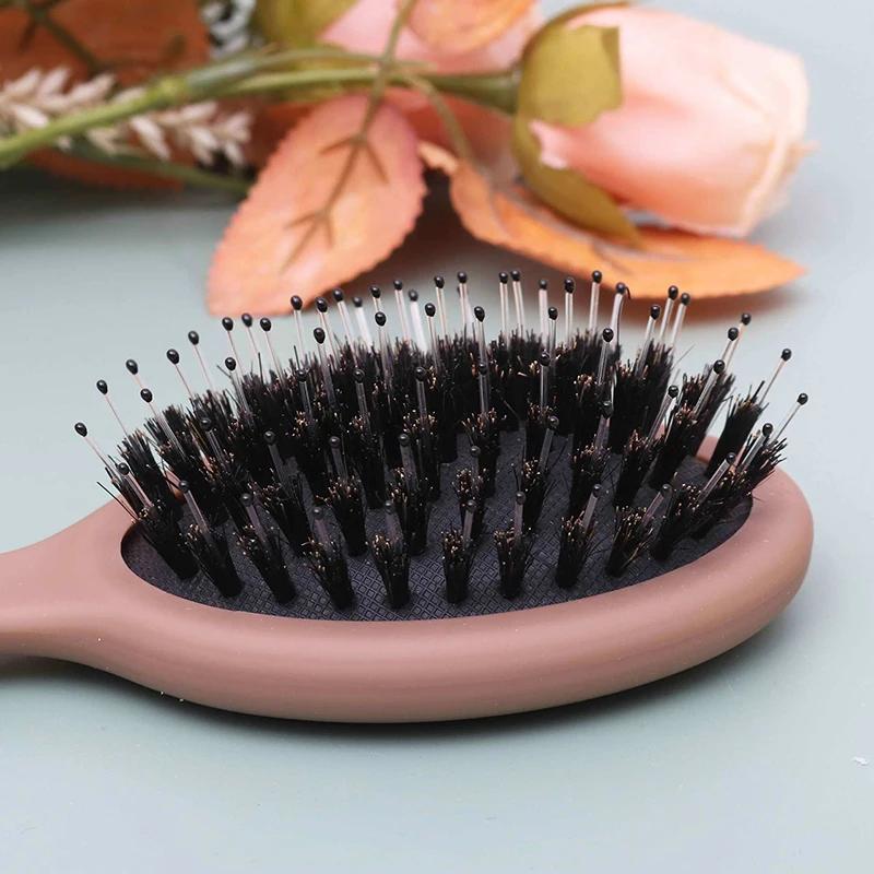 1 Stück Ovaler Wildschweinborsten-Nylon-Haarkamm Mini Antistatischer Haar-Kopfhaut-Massagekamm Haarbürste Salon Haarpflegebürste Styling-Werkzeug