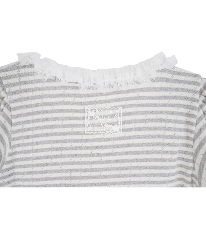 HIGH SCHOOL DISCO Lace Stripe Short Sleeve_Melange Gray