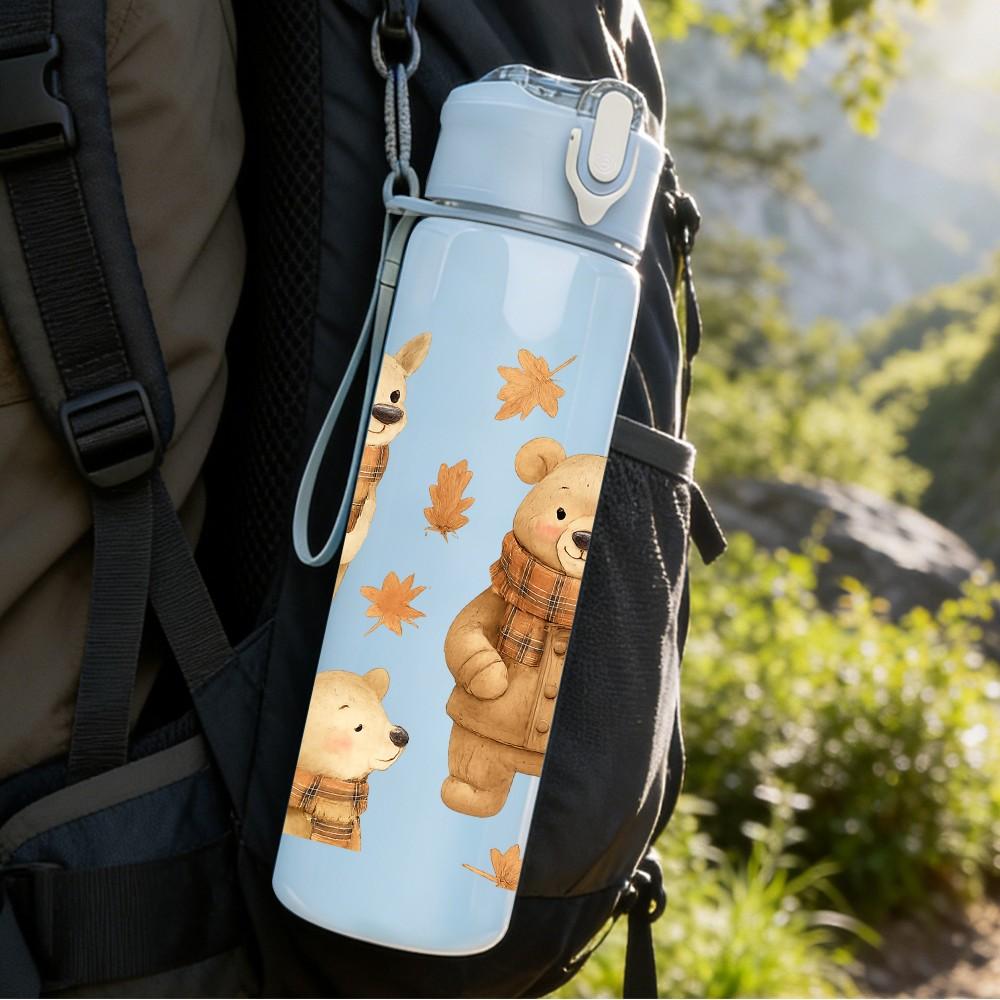 1PC Brown Deer Bear Family Group 750ml Color Plastic Sports Water Bottle Leakproof Flip Straw Lid For Sports Office Home Use