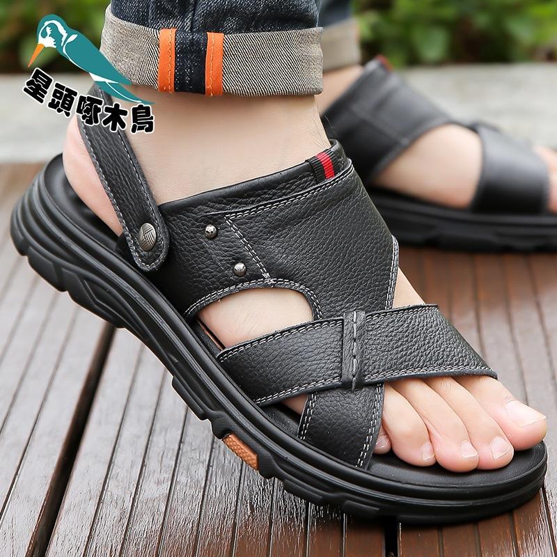 2025 summer new sandals men's leather casual non-slip beach shoes, first layer cowhide sandals