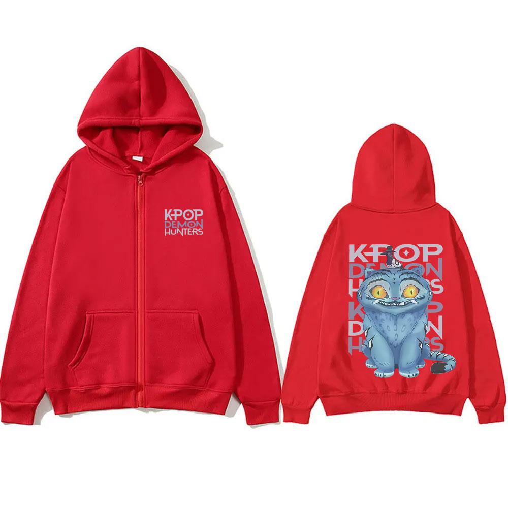 Felpa con cappuccio e zip Kpop Demon Hunters Tigre goffa Uomo Donna Cartone animato Moda Casual Giacca con zip da uomo Felpa oversize con zip