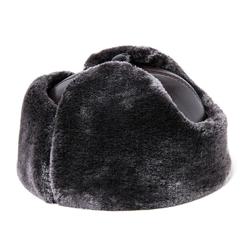 Men's Winter Warm Plush Outdoor Ear-Covered Cotton Hat for Elderly, Genuine Leather Sheepskin Hat