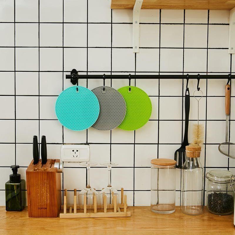 4 PCS Silicone Trivet Mats Heat Resistant Non-Slip Hot Pads for Kitchen | Multi-Functional Pan Protectors (Grey | Orange | Green | N Blue)