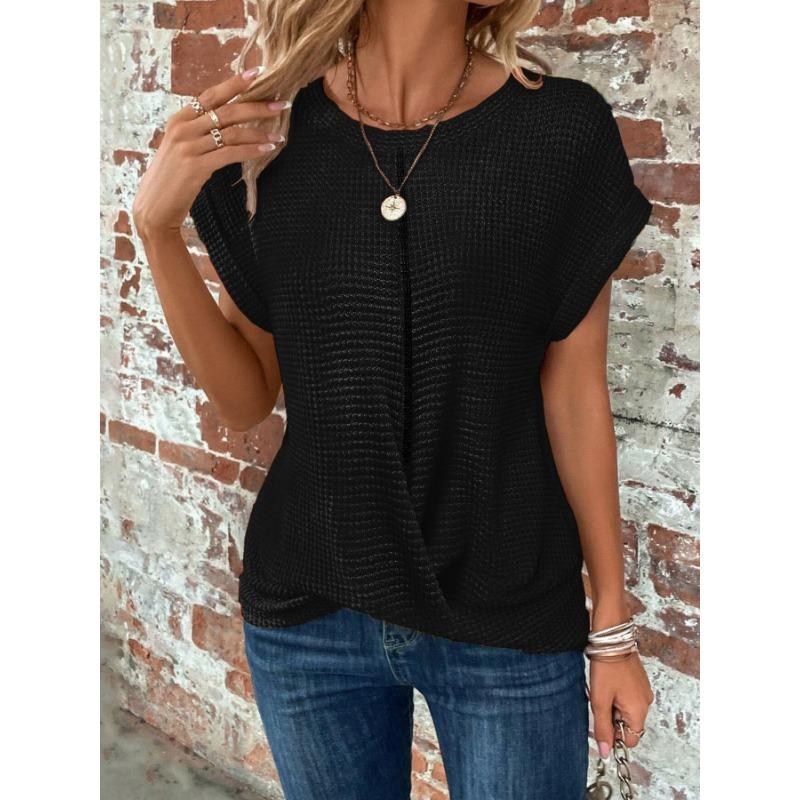 Solid Color Round Neck T-shirt Elegant Short Top for Spring Summer Women's Clothing T-Shirts Women’s