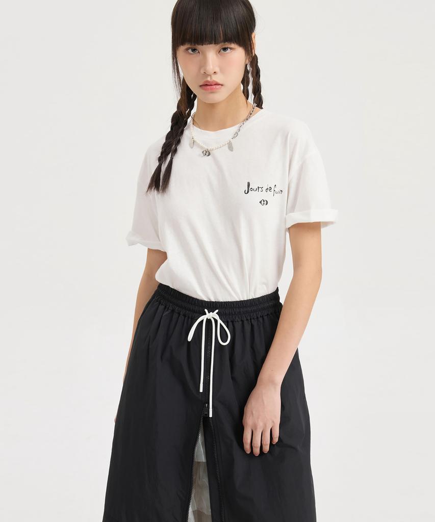 LUCKY CHOUETTE Lettering Point Loose Fit Half Sleeve T-Shirt (White) Lftam25405Whx