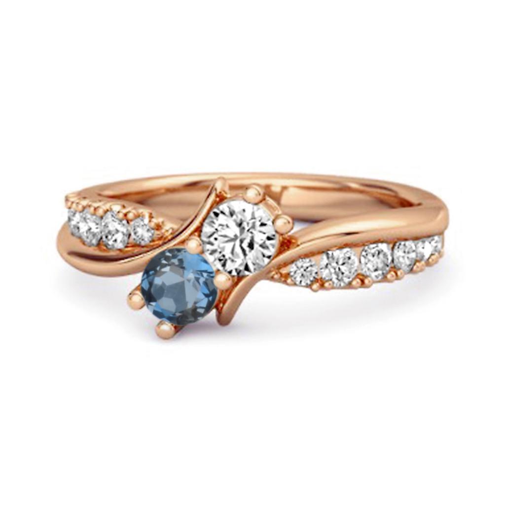 London Blue Topaz Twin Stone Pave Ring - 925 Sterling Silver Rose Gold Vermeil