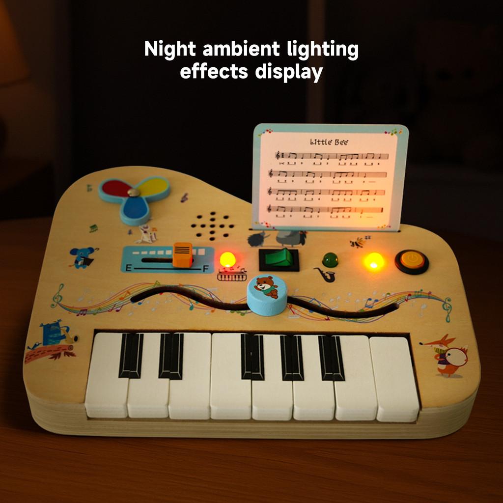 Wooden Piano Busy Board With Led Lights And Sound For Early Learning Toddlers