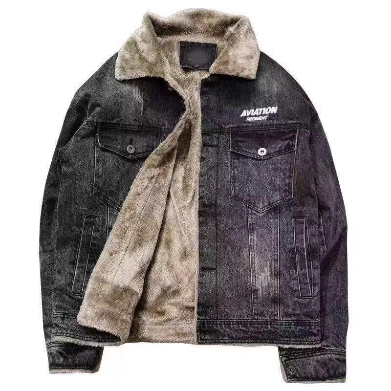 Men's Winter Denim Jacket: Thick, Warm, Trendy, Versatile, Windproof, Velvet-Lined, Fashionable Lapel, Multi-Pocket Outerwear