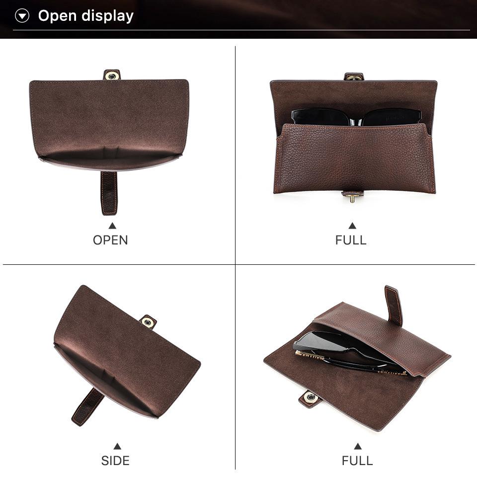 Genuine Leather Magnetic Sunglasses Case - Handmade Portable Cowhide Storage Bag