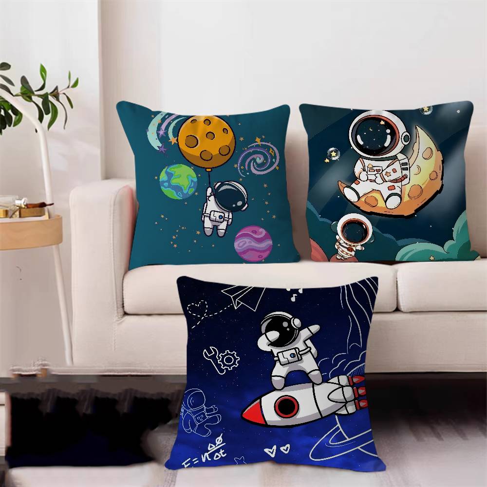 Astronaut Rocket Cover With Short Plush Print For Living Room Sofa Decoration Cushion Cover Pillow Covers