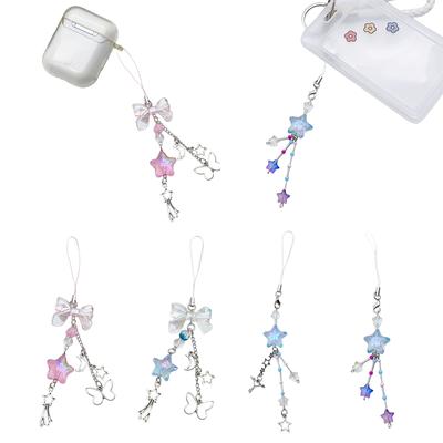 Sweet Bowknot Phone Charm Star Butterfly Pendant Keychain for Bag Accessory Phone Strap Lanyard Beaded Key Chain Jewelry