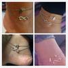 Boho Initial Anklet Heart Infinity Stříbrná barva kotníkový náramek na řetízku na noze Náramky s 26 písmeny pro ženy šperky na kotník plážová noha