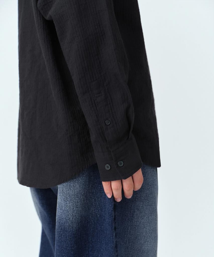 MUSINSA STANDARD Relaxed Crinkle Herringbone Shirt [Black]