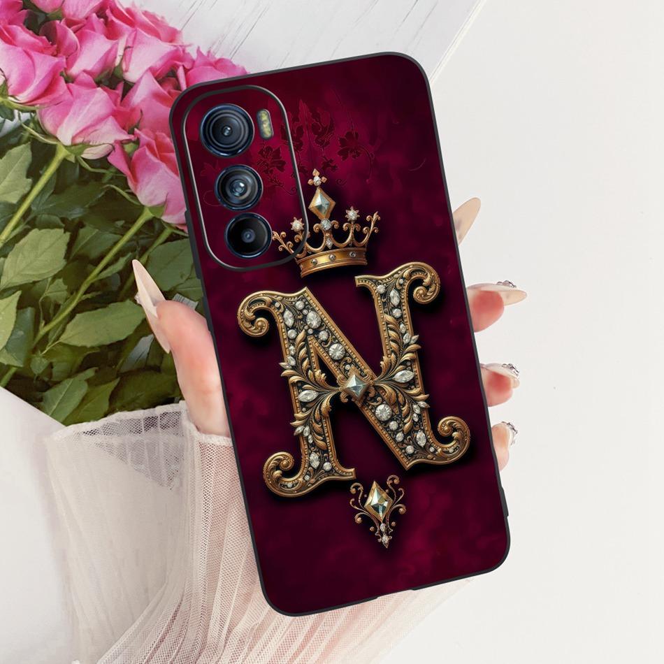 For Motorola Moto Edge 30 5G Royal Crown Initial Letter Couple Phone Case For Moto Edge30 30Pro 30 Neo Black Silicon Soft Cases