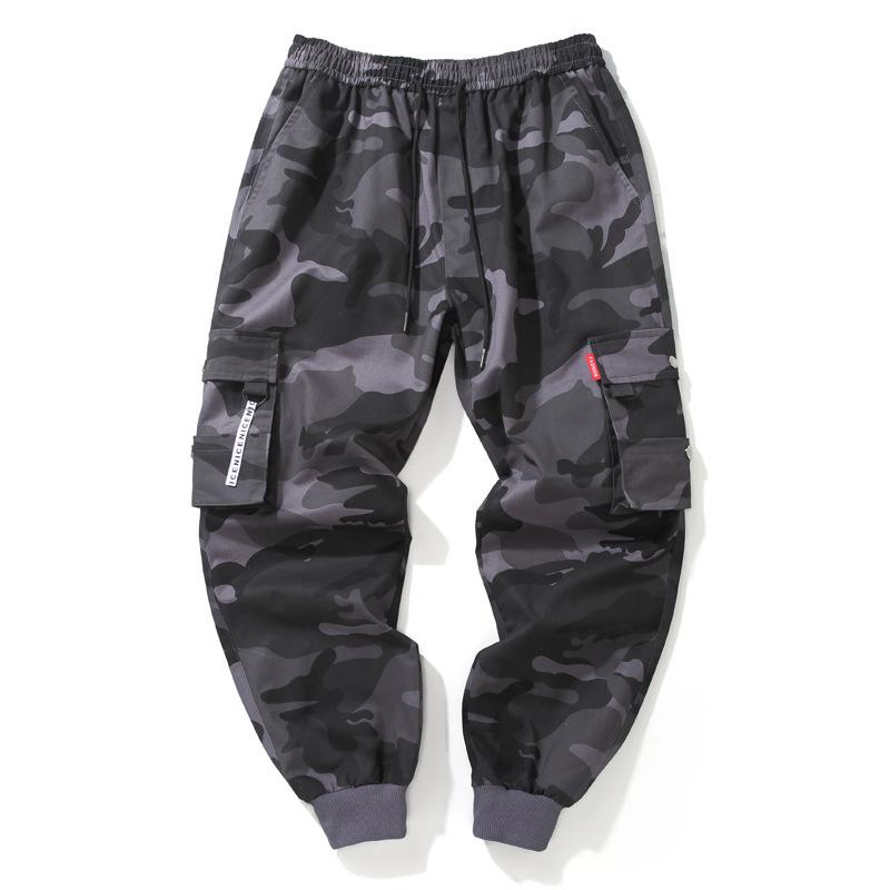 Hip Hop Cargo Pant Mens Fashion Joggers Casual Pants Streetwear Multi-Pocket Ribbons Military Pants Men Harem Pants Large Size
