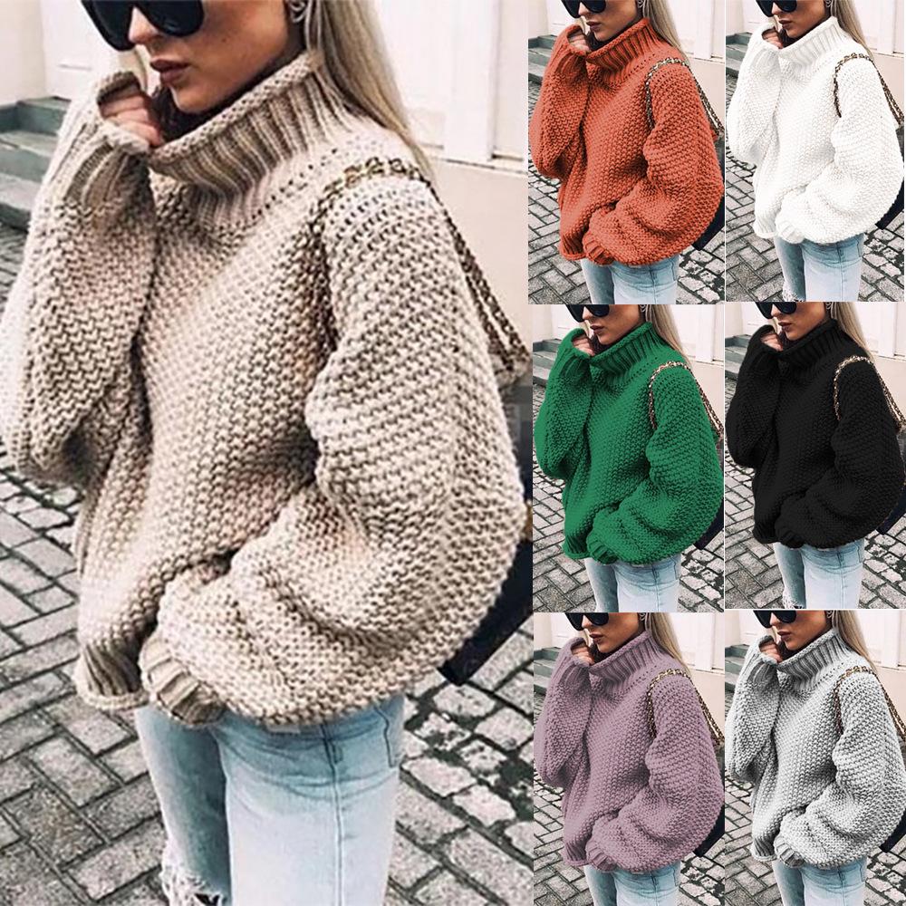 Autumn and Winter New Thick Line Sweater Women's Rolled Edge Turtleneck Dolman Sleeve Knitted Sweater
