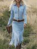 Westlicher Cowboy Wildleder Fransen Schlankes Kleid - Langärmelig, 2025 Stil